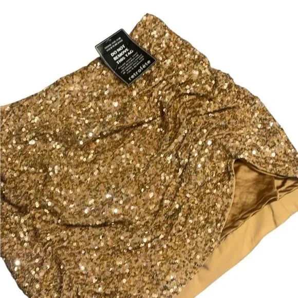 NWT women’s RETROFETE gold sequin CELESTIA mini SKIRT size medium - Picture 5 of 10